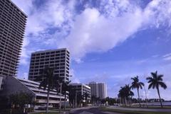 Flagler Drive looking northward in West Palm Beach Florida 1986 with Trump Plaza I and Flagler Center buildings