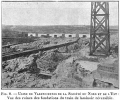 Remains of reversible rolling mill at Valenciennes steel works destroyed in WWI