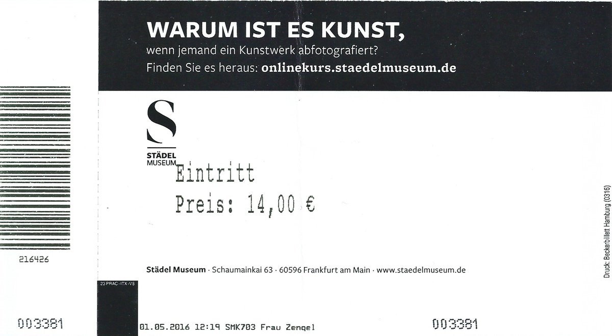 Admission ticket for Städel Museum in Frankfurt am Main