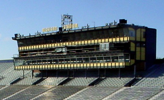Old press box at Michigan Stadium during the 2002 Olympic torch relay in Ann Arbor