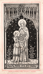 St. Anne with the Blessed Virgin Mary illustrated Catholic holy card from 19th century