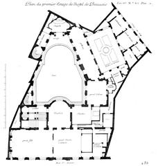 First floor architectural plan of a building showing rooms and layout
