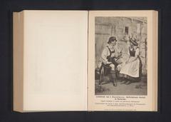 Man and woman in traditional clothing seated in photography studio, 1885