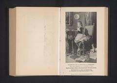 Reproduction of a painting showing a young girl writing, by Joseph Eugen Hörwarter, ca. 1885, light print on paper