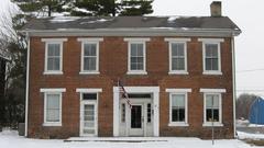 Front view of Judge Earl S. Stone House, historic brick house built in 1849 in Noblesville, Indiana