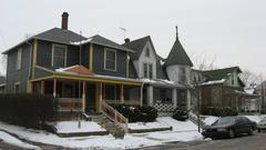 Historic houses on the eastern side of the 400 block of North Ninth Street in Noblesville, Indiana