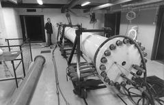 Pneumatic cannon used for testing air-raid shelters at Helsinki University of Technology Otaniemi 1972