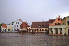 Klaipeda Theater Square East Side with historic buildings and clear sky