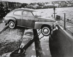 Collision between a Volvo car and HMS Bävern submarine in Södra hamnen Lysekil Sweden