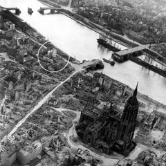 Aerial view of Frankfurt am Main's Old Town and surrounding districts showing heavy bomb damage from World War II