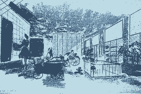 Architectural drawing of Pruitt-Igoe housing development corridor with laundry and communal rooms