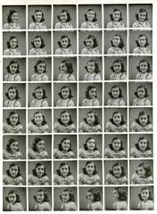 Sheet of 48 black and white passport photos of Anne Frank taken at Polyfoto Amsterdam in May 1939