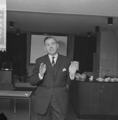 Memorial event of the proclamation of the Universal Declaration of Human Rights with Mr. Tunnissen giving a speech at the Anne Frank House in Amsterdam on December 10, 1965