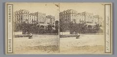 Historical stereophotograph of the Beau-Rivage Palace hotel facade in Lausanne from the late 19th century