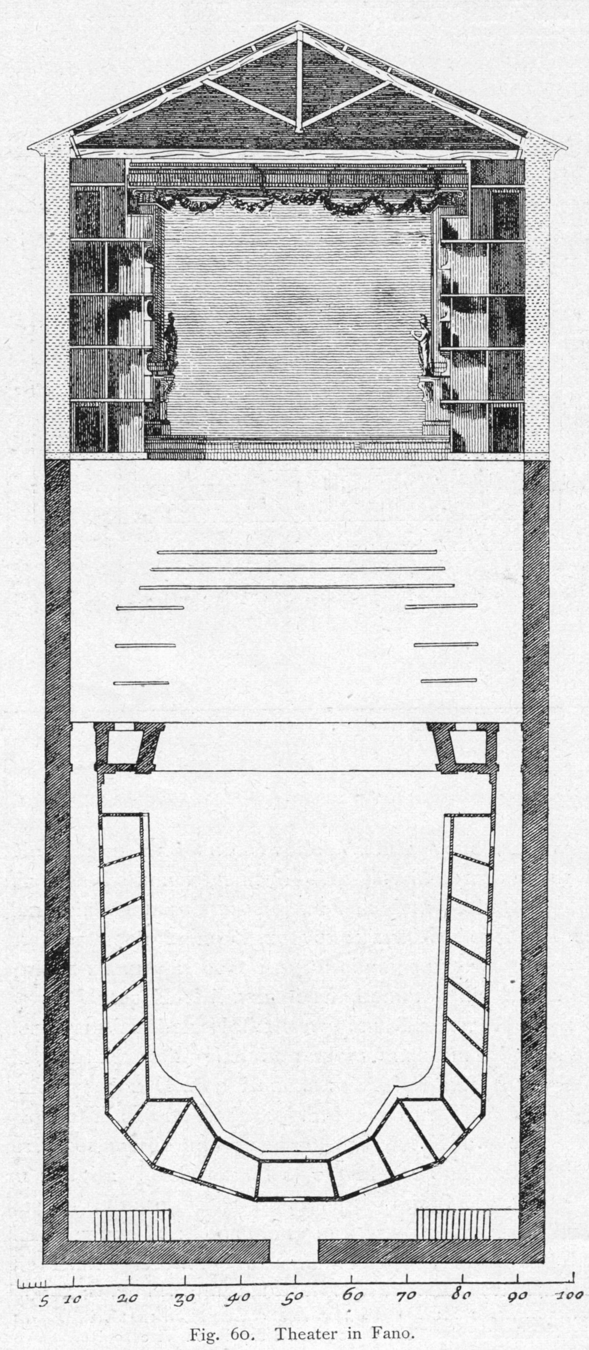 Teatro di Fano elevation and floor plan architectural drawing by Giacomo Torelli 1662
