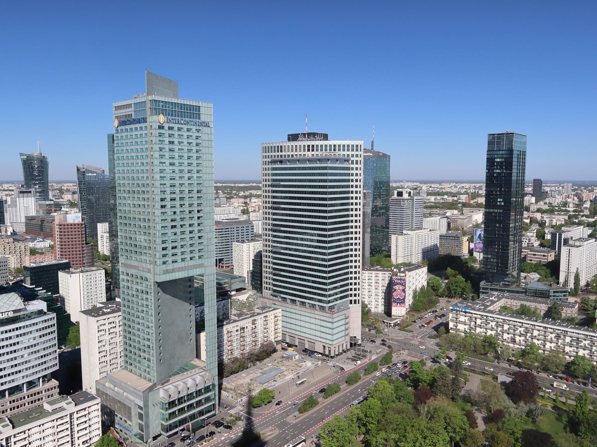 View of skyscrapers near Emilii Plater Street in Warsaw from Palace of Culture and Science