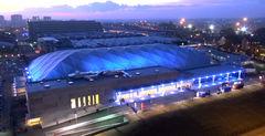 Exterior view of The Venue building with architectural details