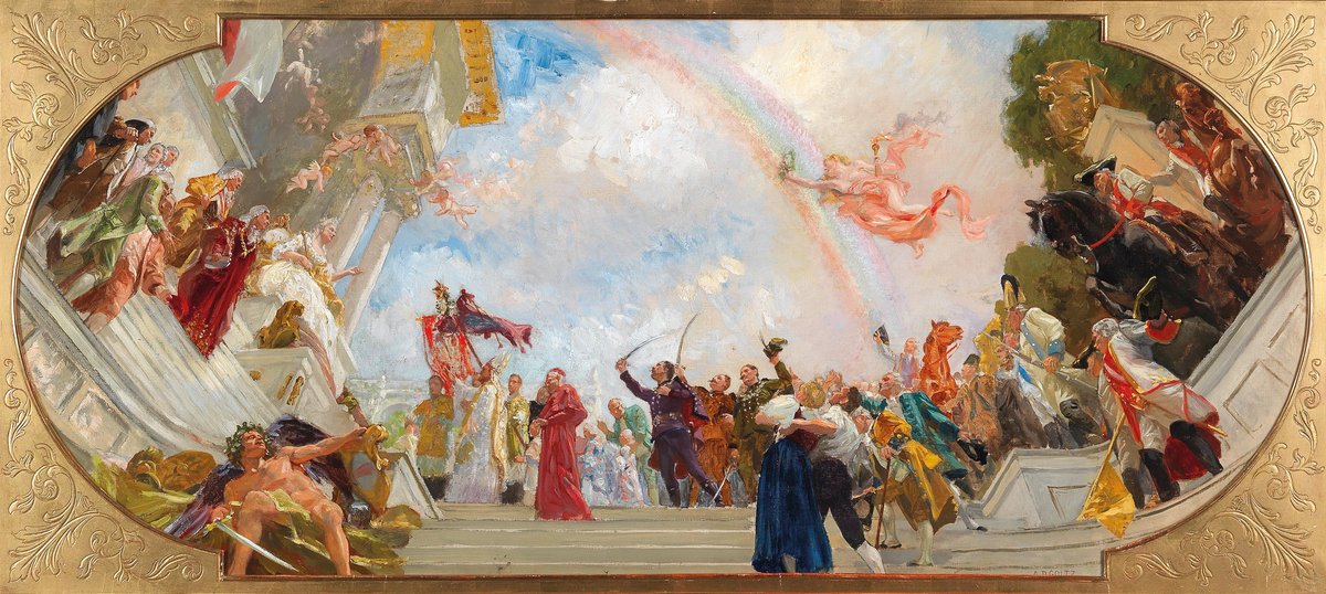 Tribute to Empress Maria Theresa surrounded by her advisers in a ceiling painting design