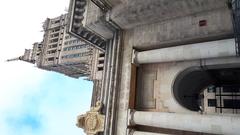 Palace of Culture and Science in Warsaw against a blue sky