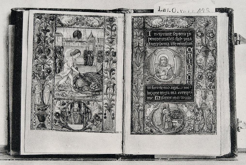 1492 illuminated manuscript Book of Hours page with religious illustration and ornate decorations