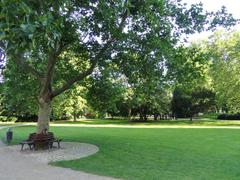 Rothschildpark with lush green trees and walking paths in Frankfurt am Main