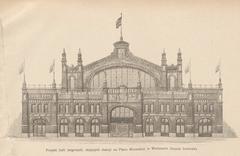 Main facade design of the market halls planned for Mirowski Square in Warsaw, Poland