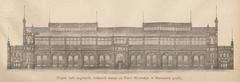 Architectural profile drawing of market halls designed for Plac Mirowski in Warsaw