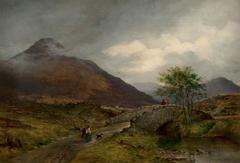 Figures by a Bridge in a Highland Landscape painting by John Milne Donald