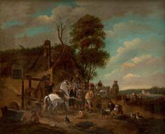 Horses at the blacksmith near a cottage painting by Philips Wouwerman