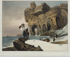 Lithograph depicting a panoramic view of Bjørnøya, created by Leon Jean Baptiste Sabatier after a sketch by François-Auguste Biard