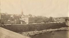 Auberge de Bavière seen from Fossa in Valletta with Jews' sally port and Anglican cathedral belltower