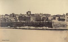 Historical black and white photo of Auberge de Baviere in Valletta circa 1864