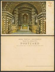 Chapel of Bones and Skulls interior with bones arranged on walls Malta