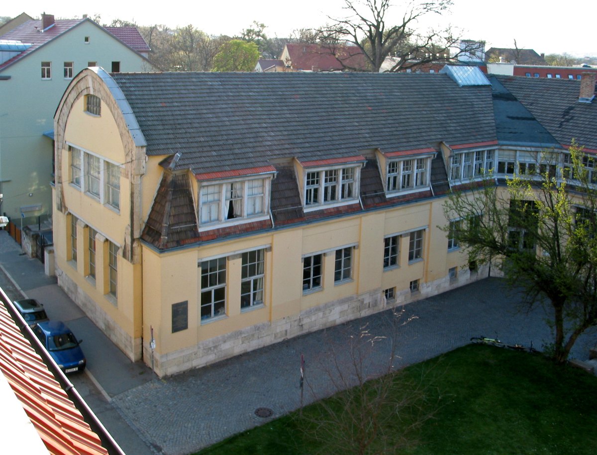 Aerial view of the Arts And Crafts School building in Weimar, Germany