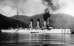 Cruiser Aurora sailing in the Mediterranean Sea in 1903