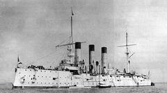 Russian cruiser Avrora returning to Russia from Manila in 1905 with white peacetime livery