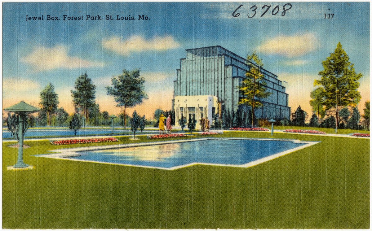 Jewel Box greenhouse in Forest Park, Saint Louis, Missouri, vintage postcard image
