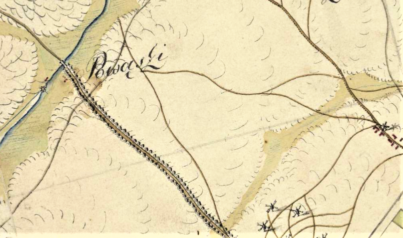 Historic map of Powąski in West Galicia from the Josephinische Landesaufnahme (1801-1804)