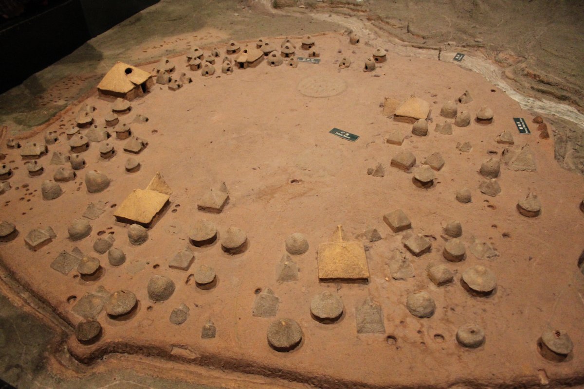 Model of Jiangzhai Tribal Village from Lintong circa 4000 BC displayed at Shaanxi Provincial Museum in Xi'an