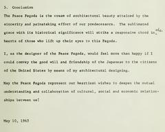 Essay by Yoshiro Taniguchi on San Francisco Peace Pagoda design with editor markings
