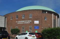 St Catherine of Siena's Church on Bristol Road in Birmingham, West Midlands, England under a cloudy sky