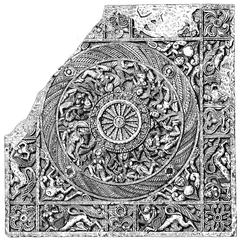 Ancient Cakra Ayagapata stone relief from Matharaka, Mathura, circa 20 BCE, showcasing intricate carvings and textures in late first century BCE style