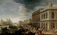 Riva degli Schiavoni waterfront with view of Salute church in Venice