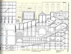 Interior cross-section view of the Auditorium Building theatre in Chicago showcasing historic architectural design by Dankmar Adler and Louis Sullivan