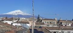 Mount Etna volcano with smoke plume near Catania Italy