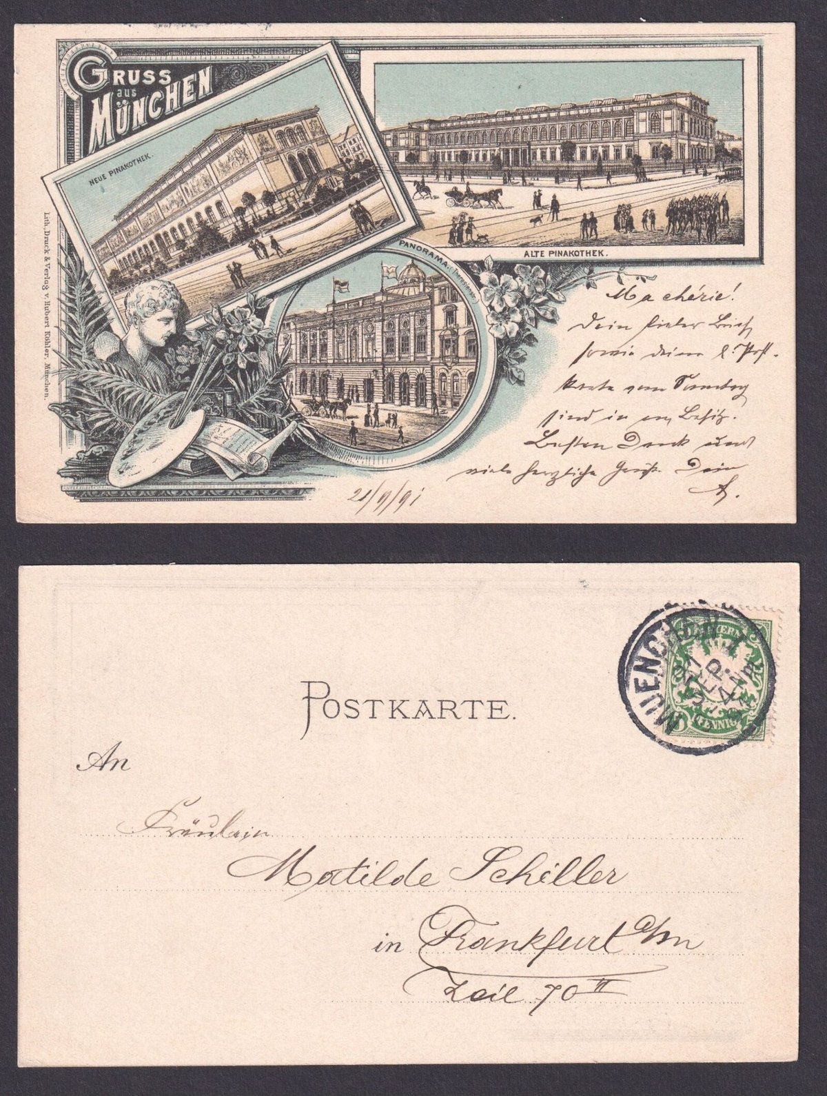 Panoramic view of Theresienstraße and Pinakotheken in Munich in 1891