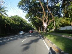 San Antonio Plaza along McKinley Road in Forbes Park, Makati City showing a vibrant street scene with greenery and modern buildings