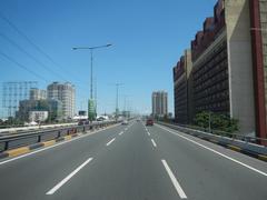 South Luzon Expressway and Metro Manila Skyway view from bus front window in Makati City