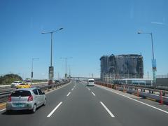 South Luzon Expressway and Metro Manila Skyway view from a bus front glass window in Makati City