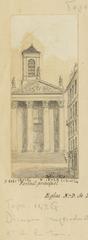 Sketch of the main portal of Notre-Dame de Lorette church in Paris drawn by Léon Leymonnerye in 1870